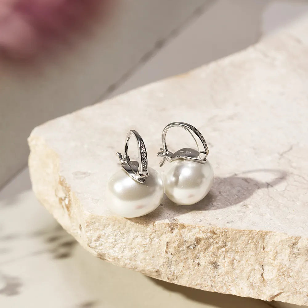 Lua Pearl Silver Hoops
