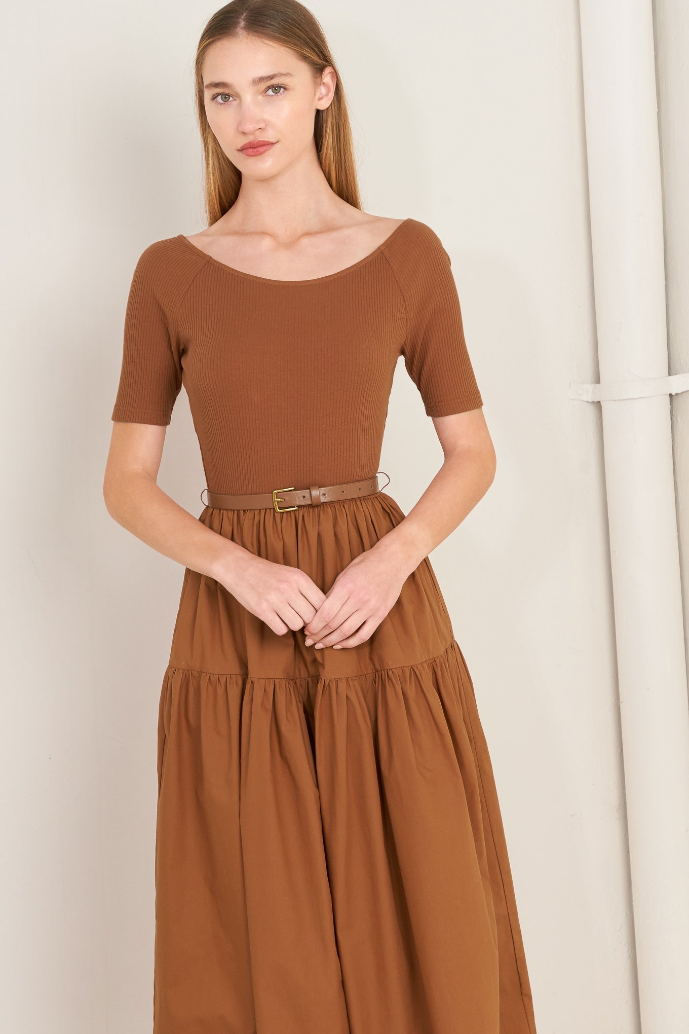 SADDLE BREEZE RUST MIDI DRESS